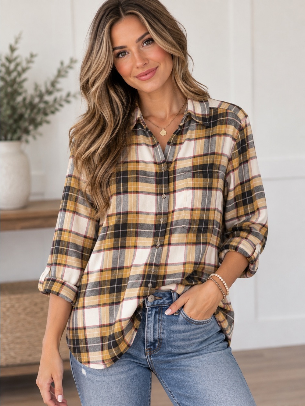 American Eagle Outfitters Plaid Button Down Flannel Shirt- Large